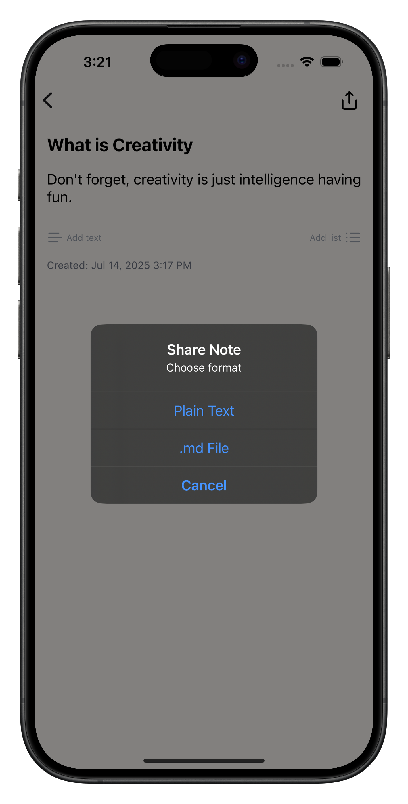 Screenshot of easy note management feature